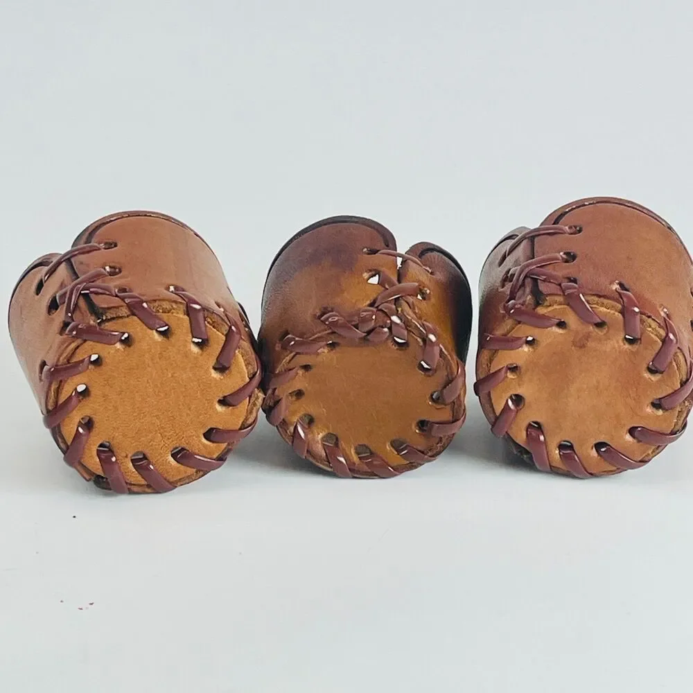 3 Vintage Libbey Bamco Western Shot Glasses MCM Tooled Leather Wraps Barware
